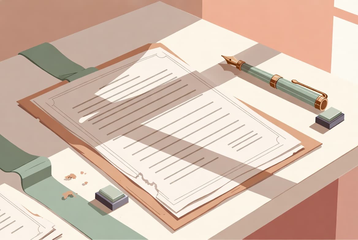 법원 서류와 도장, 펜이 놓인 개명 신청 이미지