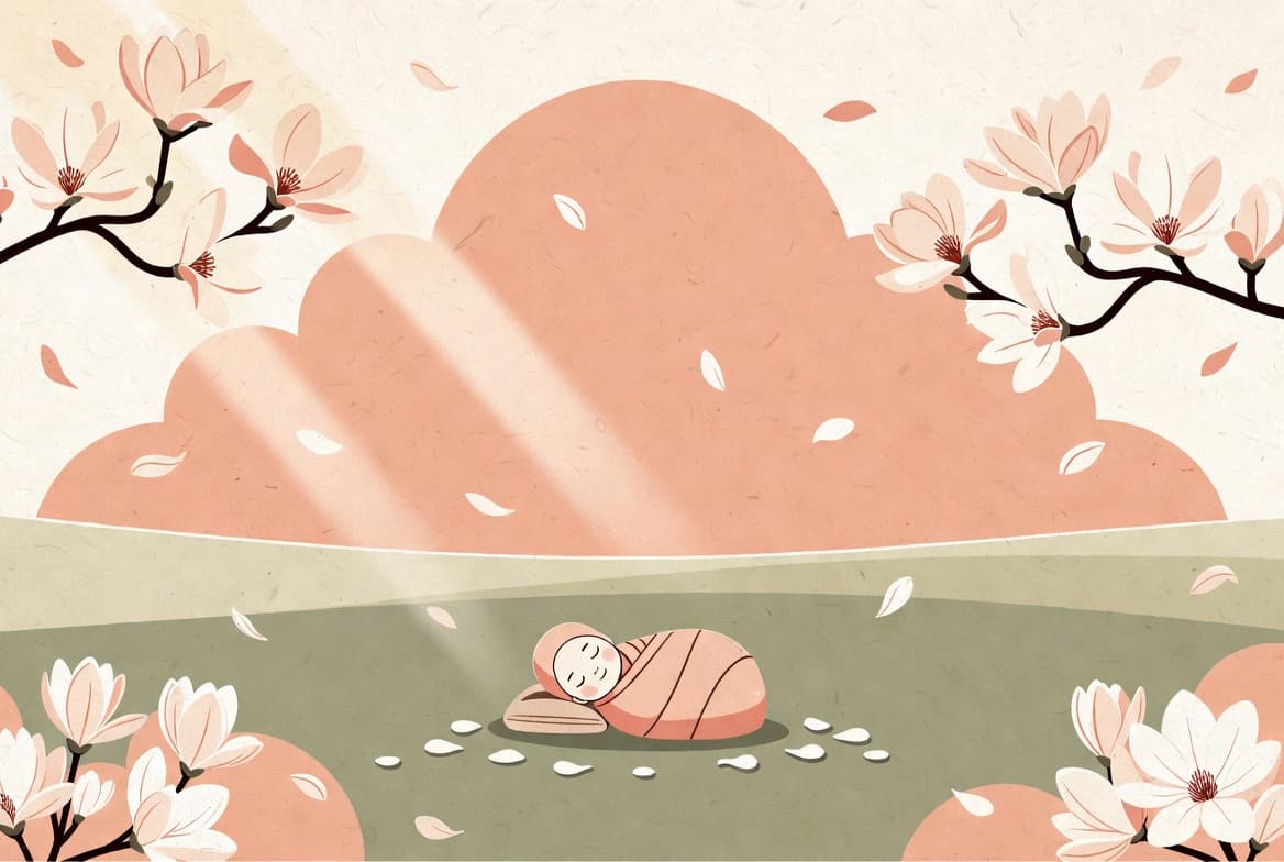 한자 趙(조)와 아기 실루엣, 파스텔 일러스트