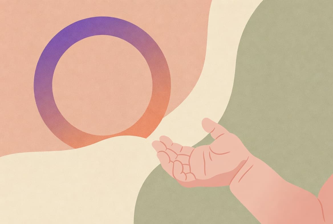 한자 鄭(정)과 아기 손, 로열 퍼플 그라데이션 일러스트