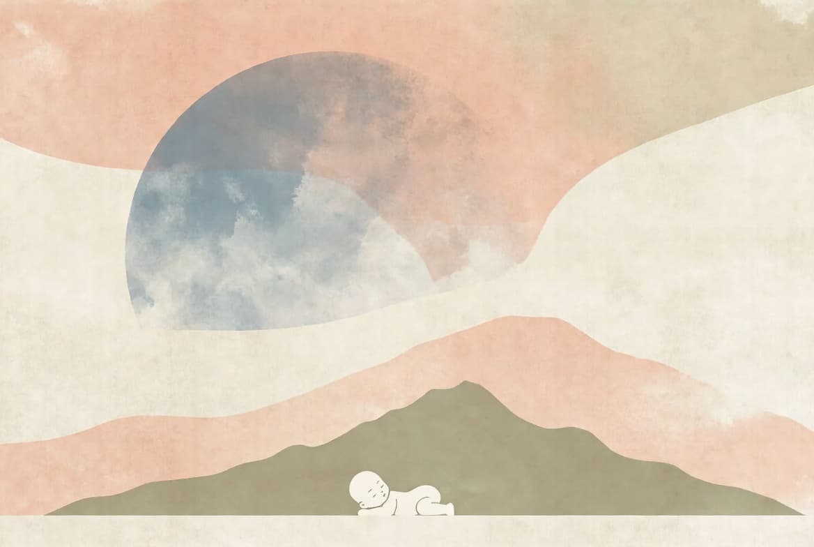 한자 李(이)와 자두꽃, 아기 실루엣 일러스트